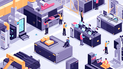 Obraz premium Factory floor assembly line. Workers on compact modern factory floor.