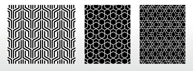 Geometric set of seamless black and white patterns. Simple vector graphics