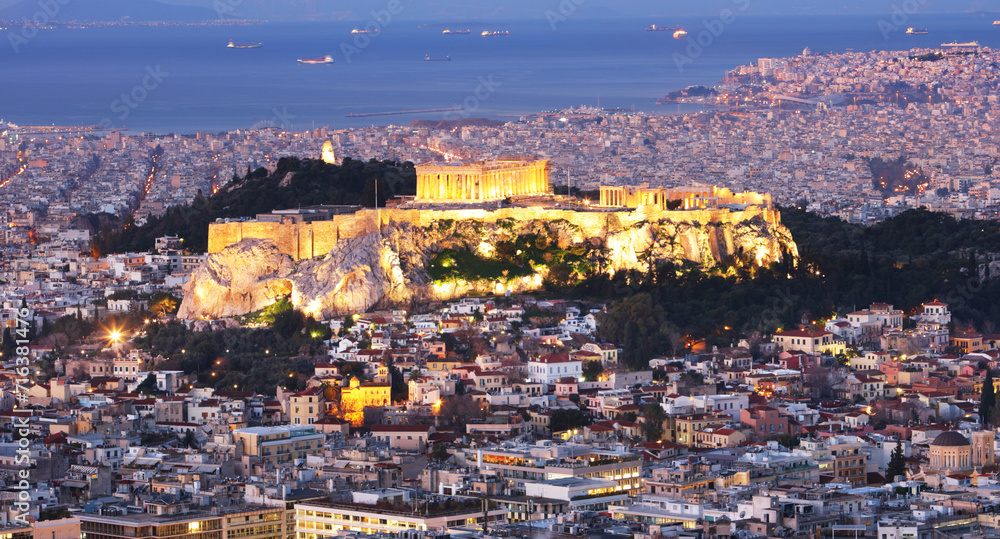 Sticker athens - greece at night, acropolis