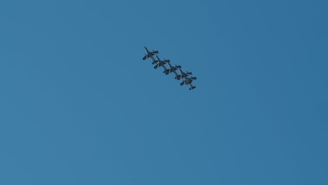 Tricolor Arrows Planes acrobatic show in the blue sky
