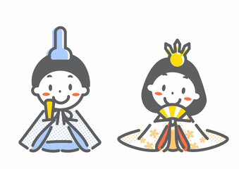 シンプルでカワイイおひなさまの線画イラスト