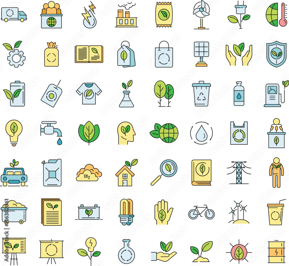 Poster ecologist icons set. outline set of ecologist vector icons thin line color flat on white