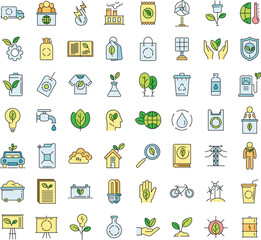 Ecologist icons set. Outline set of ecologist vector icons thin line color flat on white