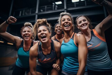 Energetic Female Athletes Celebrating Victory Together