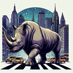 Wild rhino at the city