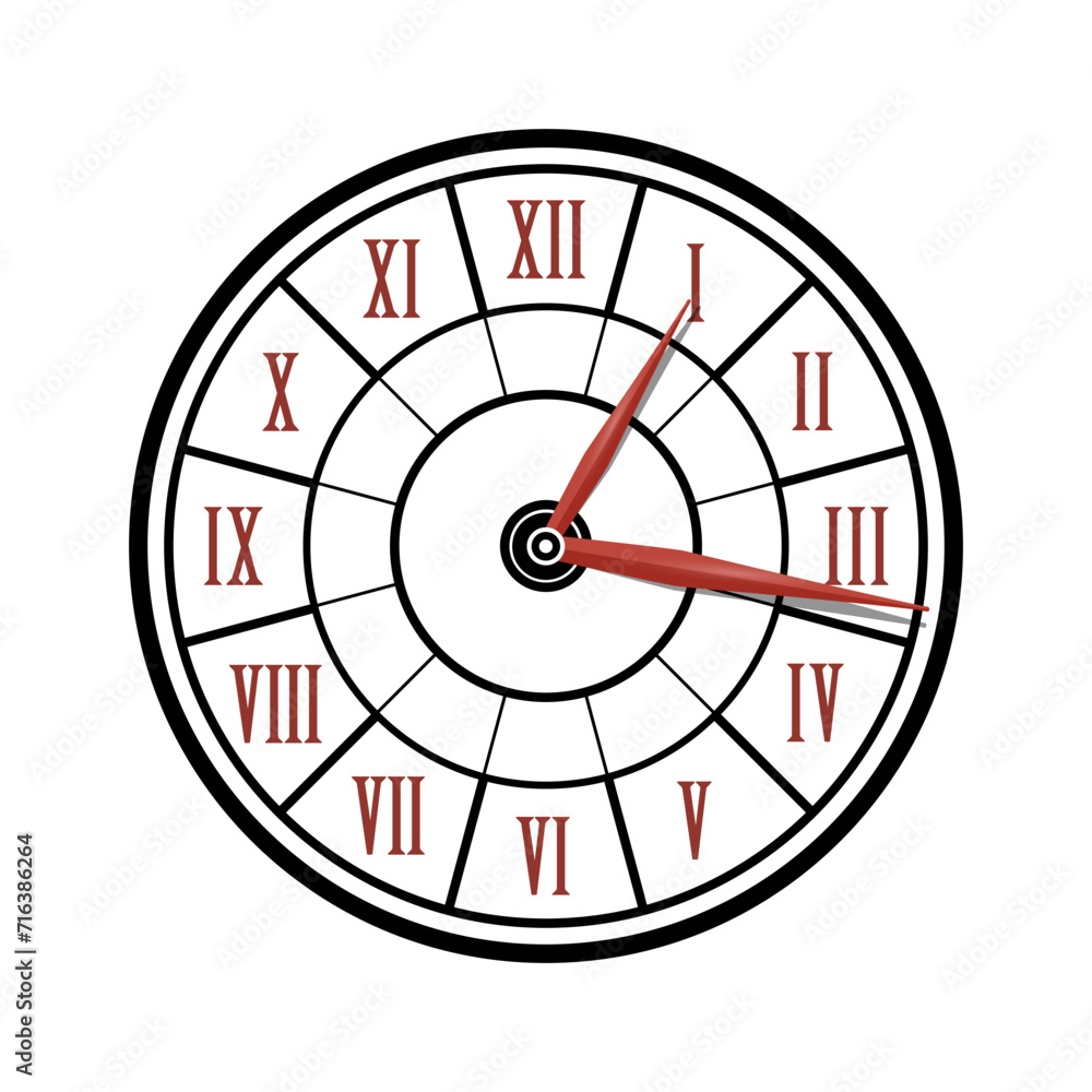 Poster retro analoque clock with roman numbers isolated on white background