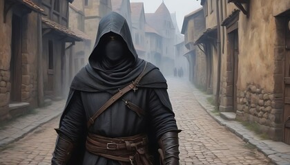 Portrait of  medieval  assassin in musk. Dnd character - obrazy, fototapety, plakaty