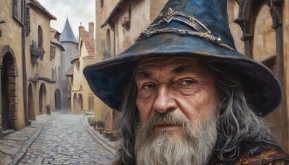 Portrait of  medieval  sage wizard close up. Dnd character