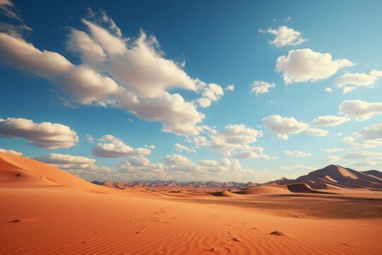 Picturesque desert with wispy clouds and sand dunes, Generative AI © Shooting Star Std