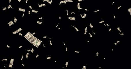 Raining money fall money green screen alpha overlayer 100 dollars business