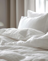Fototapeta na wymiar Bed sheet and pillow. Generative AI technology.