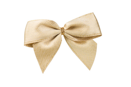 Golden ribbon bow, isolated on transparent background. PNG image.