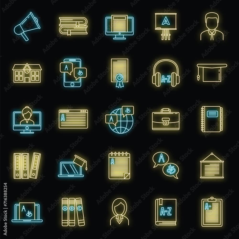 Poster modern foreign language teacher icons set. outline set of modern foreign language teacher vector ico