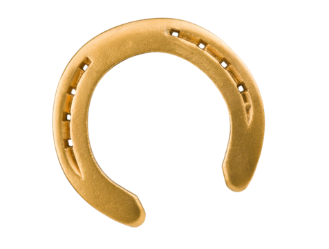 Golden horseshoe isolated on transparent background. PNG image.