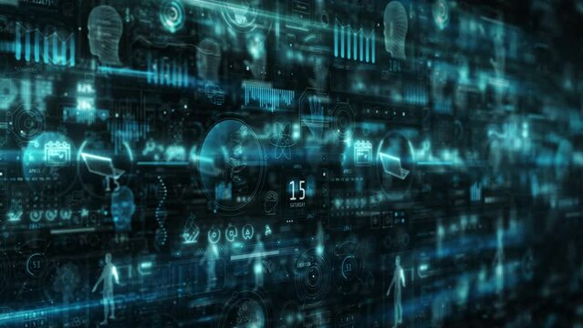Flow of an infographic array in 3D space.