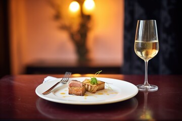 foie gras on toast beside a glass of sparkling wine - obrazy, fototapety, plakaty