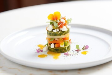 cactus salad plated elegantly with a sprinkle of feta cheese on top