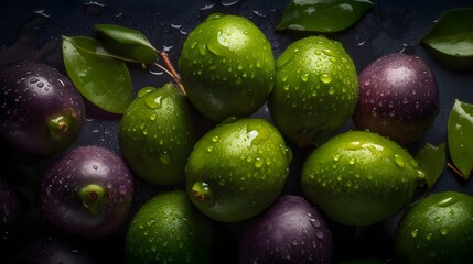 Fresh lime with water splashes and drops on black background