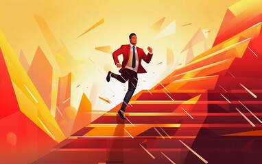 vector illustration Stairs to success - Man runs fast up the stairs to reach his goal