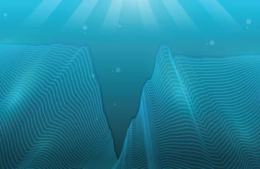 Poster Vector blue mariana trench underwater sea technology line art illustration © Surkhab