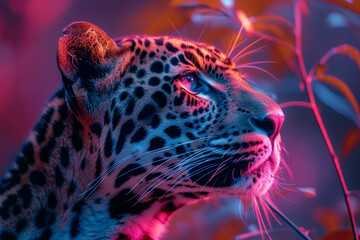 A close-up of a leopard heart with intricate details, highlighted by audacious, glowing colors,