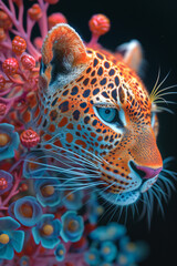 A whimsical depiction of a leopard heart, with playful, exaggerated colors and shapes,