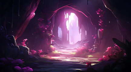 Obraz premium 3d render of a cave with colourful rocks inside, Generative AI