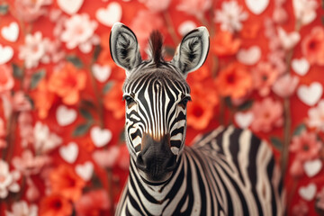 Naklejka premium A playful zebra heart illustration, surrounded by whimsical, love-themed doodles,