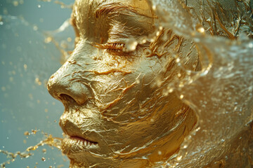 A close-up of a wax figure mid-melt, capturing the fluidity and richness of the wax against a chic, modern background,