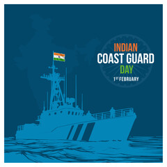 Indian Coast Guard Day 1st February,  Social Media Design Square Post Vector Template