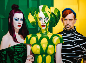 Groupe de personnes, illustration vintage colorée	