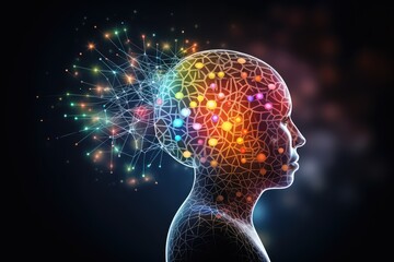 Obraz premium Mindset of Human Brain, realms of Cognition and Cognitive Load. Basal Ganglia, Habit Formation. Neuro ophthalmology, Nose gateway to Neural Resonances. Inductive Reasoning, mind brain nodes of Ranvier