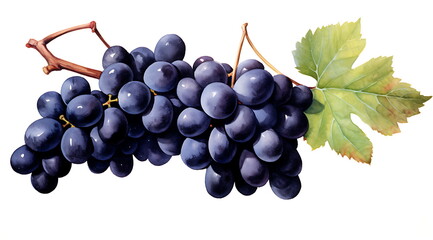 grapes watercolor graphic isolated on white background, Generative AI