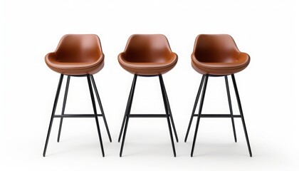 Bar stools, cognac brown, adjustable height, 3d, isolated white background, clean simple,
