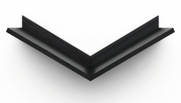 Corner bookshelf, ebony black, zigzag-shaped, 3d, isolated white background, clean simple,