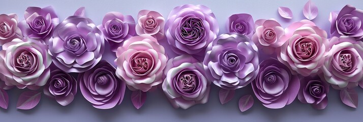 Beautiful Lilac Roses Made Paper Handmade, Banner Image For Website, Background, Desktop Wallpaper