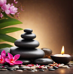 Tranquil Zen: Spa Relax Concept with Stones and Flowers Close-Up