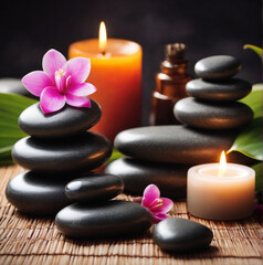 Fototapeta na wymiar Tranquil Zen: Spa Relax Concept with Stones and Flowers Close-Up
