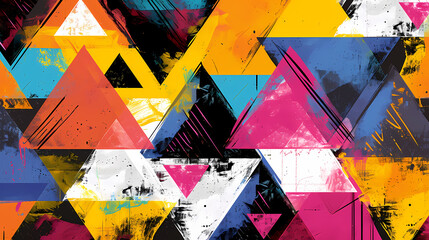 Geometric Fusion, Triangle Patterns Collage in Pop Art Style Background