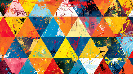 Geometric Fusion, Triangle Patterns Collage in Pop Art Style Background