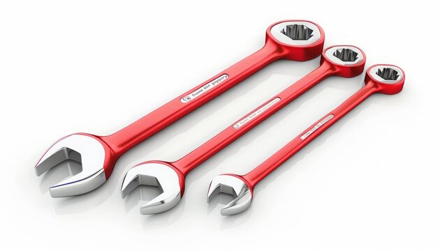 Tool set, red, modern, 3d, isolated white background, clean simple,