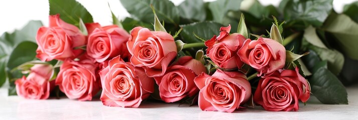 Bouquet Pink Roses On White Background, Banner Image For Website, Background, Desktop Wallpaper