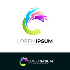 Obraz premium colorful letter c and water splash logo, paint icon