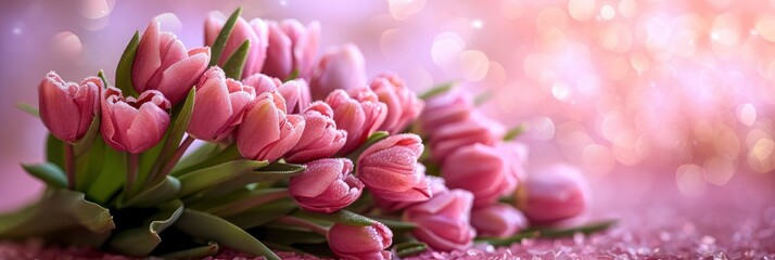 Bouquet Purple Tulips Hearts On Rose, Banner Image For Website, Background, Desktop Wallpaper