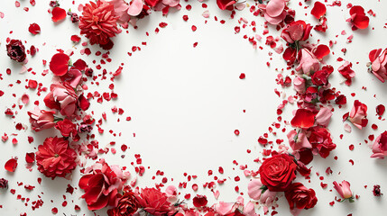 Flowers composition. Round frame made of rose flowers