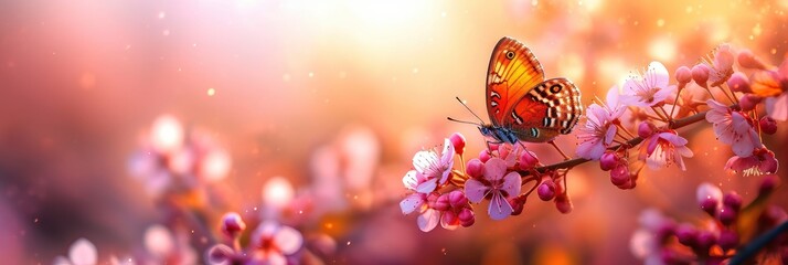 Bushes Blooming Raspberries Butterfly Sits, Banner Image For Website, Background, Desktop Wallpaper