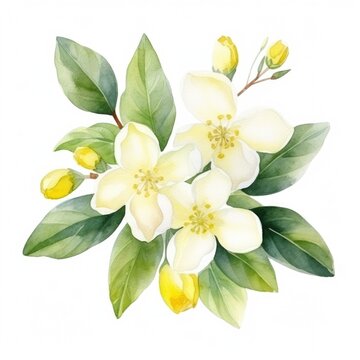 Lemon flower watercolor illustration on white background