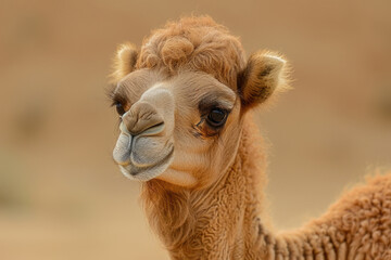 An innocent portrait of the soulful eyes and gentle demeanor of a camel calf