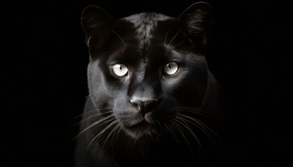 Head of a black panther emerging from a black background