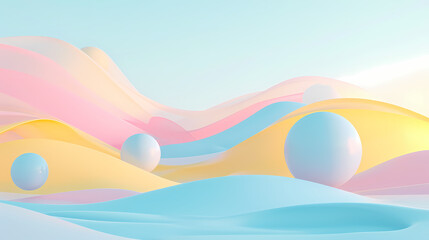 Luminous Depths,3D Waves in Blue, Yellow, and Pink Spheres